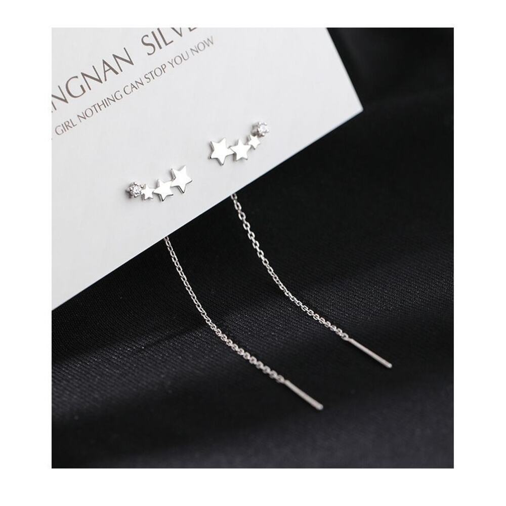 New Starry Dainty Climbing Stars Dangle Drop Earrings Tassel Chain Silver A0131